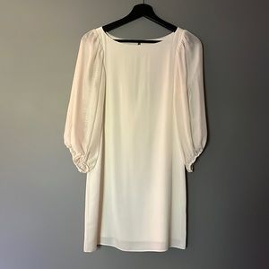 Alice + Olivia White Silk Dress with 3/4 Sheer Sleeves